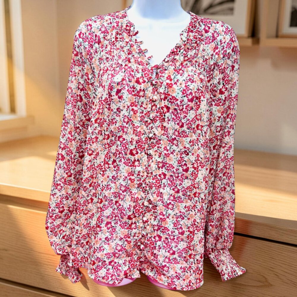 2 Blouses: New Torrid Sz 0 - Peck & Peclk Weekend Floral Long Sleeve (#59 - Picture 5 of 11